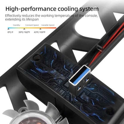 Cooling Fan with LED Light for PS5 Slim, Quiet Cooling System Accessories for Playstation 5 Slim Disc and Digital Editions, Compatible with Horizontal Stand For Gaming Console