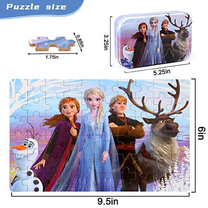 MZZOTOY Puzzles for Kids Ages 4-8, 60 Pieces Puzzles for Kids Ages 3-5 in a Metal Box Girls and Boys Learning Educational Jigsaw Puzzle Toys Gifts - color: A-frozen