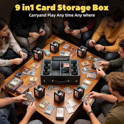 MTG Commander Deck Box with Handle, 6Removable Boxes,2-Row Case & Dice Tray | 9-in-1 Large Card Storage Box, Holds 1400+ Double-Sleeved Cards, Display Window,Mag Holders, Latch Closure,Fit TCG/EDH, Grey - color: Black