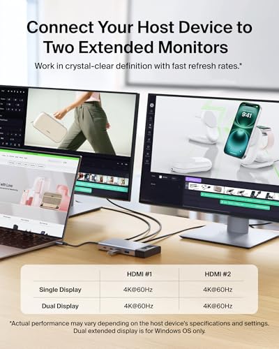 Belkin USB-C Hub 8 in 1 100W Dual Display for Windows | 4K@60Hz resolution, ethernet port, mirrored display support for macOS, compatible with Chromebook, travel-friendly - style: 8-in-1 Hub