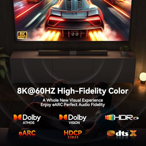 Fiber Optic HDMI 2.1 Cable 100FT,48Gbps Ultra High Speed Braided Uni-Directional Cord-8K@60Hz 4K@120Hz/144Hz HDCP 2.2&2.3 eARC DTS:X HDR10 VRR Compatible for RTX 5090/PS5/Xbox X/S/TV etc - size: 100 ft