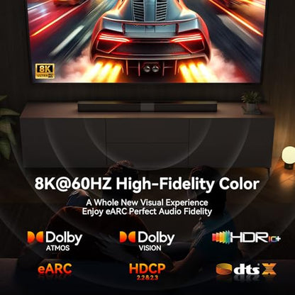 8K Certified HDMI 2.1 Cable 6 FT,48Gbps Ultra High Speed Braided Gaming Cord,Support 10K 8K@60Hz 4K@120Hz/144Hz DTS:X HDCP 2.2&2.3 eARC HDR10 VRR Compatible for RTX 5090/PS5/Xbox X/S/TV - size: 6 ft