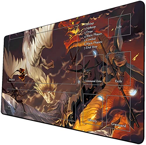 MTG Playmat, Game Play Mat for MTG TCG 24 x 14 inches Trading Card Inked Game Playmats with Storage Bag Smooth Rubber Surface Battle - color: Battle Dragon With Zones