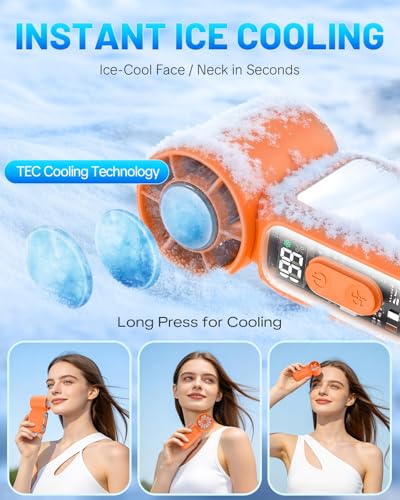 W & O Handheld Portable Fan with Ice Cooler,Speed (1-199) Personal Turbo Mini Fan 4000mAh Rechargeable,Powerful 20000RPM Pocket Hand Fans（orange） - color: orange