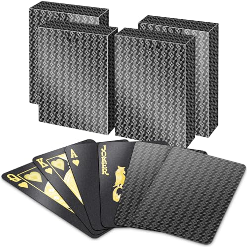 BIERDORF Waterproof Playing Cards - Durable Cool Plastic Deck of Cards - Standard Index Professional Poker Cards - Vintage Casino Card Themed Games for Family or Adults - 4 Pack of Black Diamond Style - style: Black 4 Pack