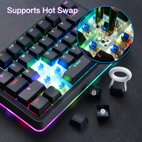 Koolertron Single-Handed Macro Mechanical Keyboard, RGB LED Backlit Portable Mini One-Handed Mechanical Gaming Keypad 39 Fully Programmable Keys (39 Keyboard Black) - style: 39 Keyboard Black