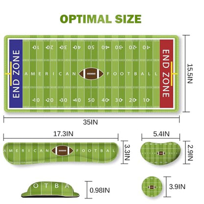 ARTSO Green Desk Mat Set, Extended Gaming Mouse Pad with Wrist Rest Support +Keyboard Wrist Rest +Coaster, Large Cute Mousepad, American Football Field - color: American Football Field
