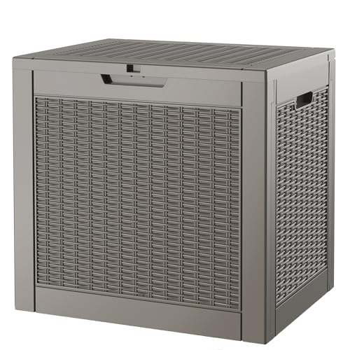 Outdoor Storage Box, 31 Gallon Deck Box with Lockable Lid, Waterproof Resin Storage Bin for Patio Furniture, Garden Tools, Cushions, Grey - color: Grey, size: 31 Gallon