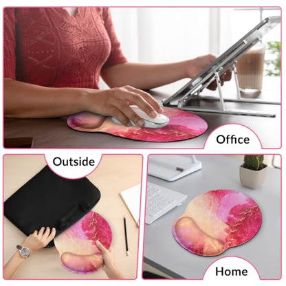 KONVINIT Ergonomic Mouse Pad with Wrist Rest, Small Mousepad with Non-Slip Rubber Base and Smooth Surface, Hot Pink Mouse Pads for Desk, Office Desk Accessories - color: Hot Pink