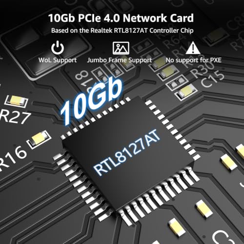 VIMIN 10G PCIe 4.0 x1 Network Card with Realtek RTL8127AT | support for 10G/5G/2.5G/1G/100M speeds，x1, x4, x8, and x16 PCIe slots for maximum installation flexibility