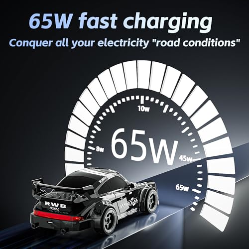 65W Fast Charging Desktop Charger, 3-Port USB-C & USB-A GaN Power Station, Racing Car Design with Intelligent Power Allocation, Compatible with iPhone, Android, iPad, Laptop & Earbuds (Yellow) - color: yellow