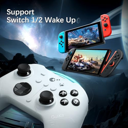 GuliKit ES PRO Wireless PC Controller for Switch 1/2, Windows/Steam Deck | 3.25ms Low Latency,Magnetic TMR Joysticks,Support Switch1/2 Wake-Up, Tactile Switch D-pad, White - color: White
