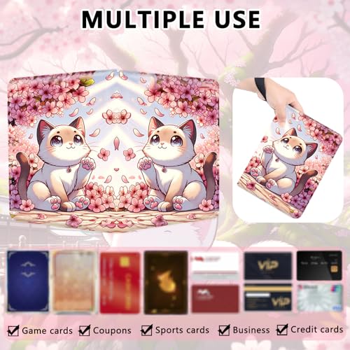 4 Pocket Trading Card Binder, Holds 400 Cards, PU Zipper Binder | PU leather cover, holds 400 cards, 50 removable pages, zipper closure, portable storage and protection. - color: Cute cat