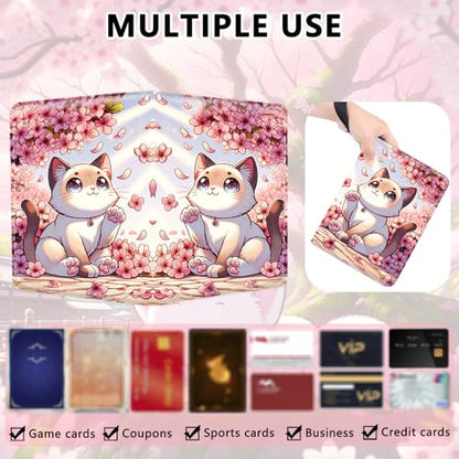 4 Pocket Trading Card Binder, Holds 400 Cards, PU Zipper Binder | PU leather cover, holds 400 cards, 50 removable pages, zipper closure, portable storage and protection. - color: Cute cat