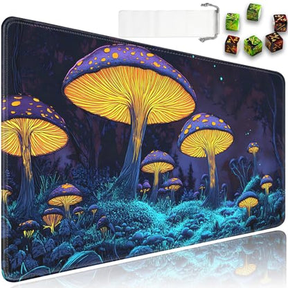 for MTG Game Playmat - 24 x 14 inches with Dices and Storage Bags, Non-Slip Base for TCG and Board Game Card Mats, Trading Card Games Mat, Psychedelic Mushrooms Pattern Collectible Card Playmats - color: Jv-playmat-p7-1-d111