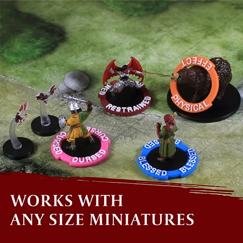 DND Miniatures Condition Markers - 96 Rings to Track 24 Different Status & Spell Effects for RPG Minis Like Dungeons and Dragons 5th Edition & Pathfinder - Perfect D&D Gifts & Accessories Tokens