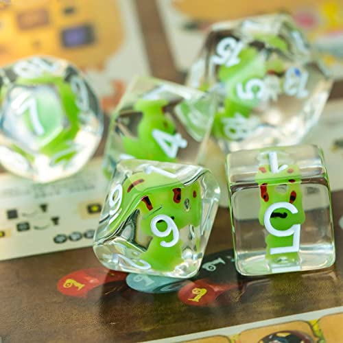 Cusdie 7-Die Dice DND, Polyhedral Dice Set Filled with Animal, for Role Playing Game D&D Dice (Frog) - color: Frog