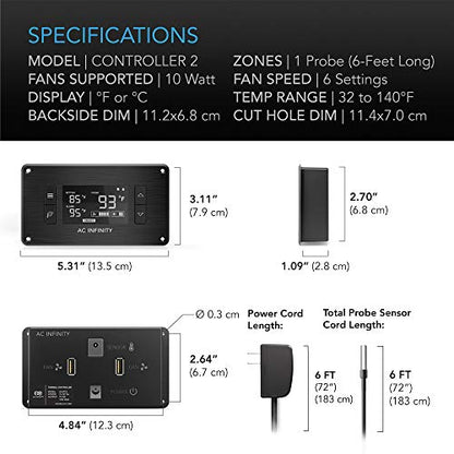 AC Infinity AIRPLATE T8, Quiet Cooling Dual-Fan System 6" with Thermostat Control, for Home Theater AV Cabinets - size: 6-Inch - Black Dual