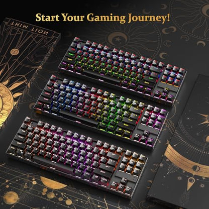 Redragon K552P Mechanical Gaming Keyboard TKL with 18 Backlight Modes, Hot-Swappable Blue Switches, 87-Key Compact Ergonomic Design, N-Key Rollover & Software Programmable Macro - RGB, Black - color: Black RGB