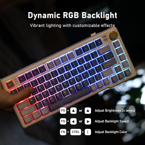 iRocks K103R Wireless Rechargeable RGB 75% Mechanical Gaming Keyboard, Hot Swappable Pre-lubed Switches, 81 PBT Keys, Gasket Mount, USB-C Detachable Cable (Ocean Blue, Bubble Switch) - color: Ocean Blue, size: Bubble Switch