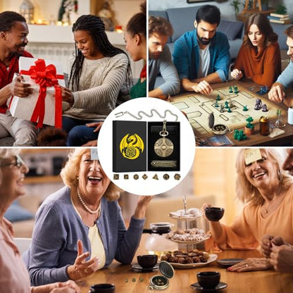 Mini DND Dice Set with Bronze Steampunk Gear Pocket Watch Shell Case, 7pcs Polyhedral Metal DND Dice Set, D&D Gifts with Gift Box, Role Playing Board Games DND Accessories - color: Gear
