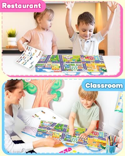 Walenced Reusable Sticker Book for Toddlers, Travel Stickers for Kids, Toddler Craft Activities Toys, Birthday Gifts for Boys & Girls - style: Traffic