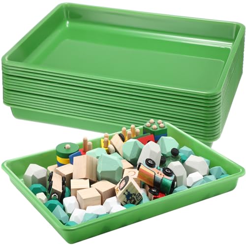 Maitys 15 Pack Plastic Art Trays 12 x 16 Inch Activity Crafts Trays Sensory Tray DIY Projects, Painting, Beads, Jewelry Office Home Organizer Arts and Crafts Supplies(Green) - color: Green