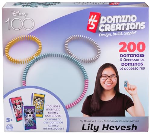 Spin Master Games Disney 100 H5 Domino Creations Classic Game | Design, Build, & Topple, Develops Motor Skills, Create Disney-Inspired Art, Includes 200 Dominoes, 1+ Players, Ages 5+ - style: Disney Dominoes Set
