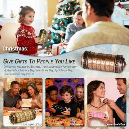 Cryptex Da Vinci Code Numeric, Money Puzzle Box for Cash Gift with Secret Hidden Compartments Birthday Xmas for Men & Women Escape Room Brain Teaser Puzzle Toy Presents - color: Copper