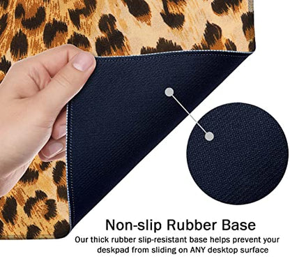 SSOIU Extended Gaming Mouse Pad (35.5x15.7 in), Large Non-Slip Rubber Base Mousepad with Stitched Edges, Waterproof Keyboard Mouse Mat Desk Pad for Work, Game, Office, Home - Leopard Print - color: Leopard