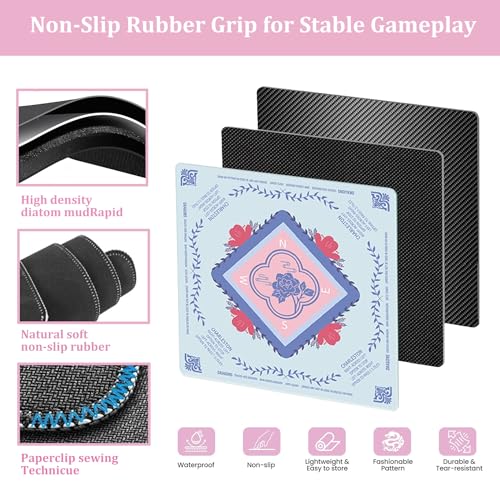Mahjong Mat for Table, Non-Slip Noise Reducing for American Mahjong/Board Games, 31.5x31.5 Inch Premium Gaming Mat, with Black Storage Pouch (Blue) - color: Blue