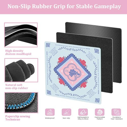 Mahjong Mat for Table, Non-Slip Noise Reducing for American Mahjong/Board Games, 31.5x31.5 Inch Premium Gaming Mat, with Black Storage Pouch (Blue) - color: Blue