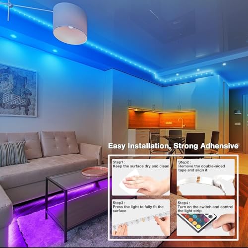dalattin Led Lights for Bedroom 130ft (2 Rolls of 65.6ft), Led Strip Lights with Remote & App Control, LED Light Strips for Decorative Purposes - size: 130FT(Bluetooth)
