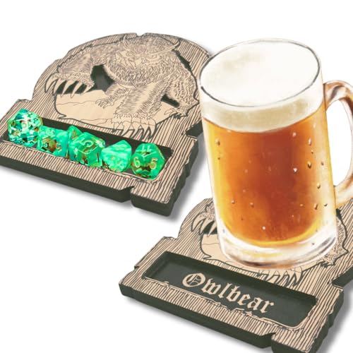 Dungeons and Dragons Dice Tray Coaster - DND Accessories - D&D Game Room Decor - Cute Wood Drink Coasters - Dungeons and Dragons Starter Set Gift - DND Miniatures Dice Tower - Set of 1 Owlbear Class - color: Owlbearr
