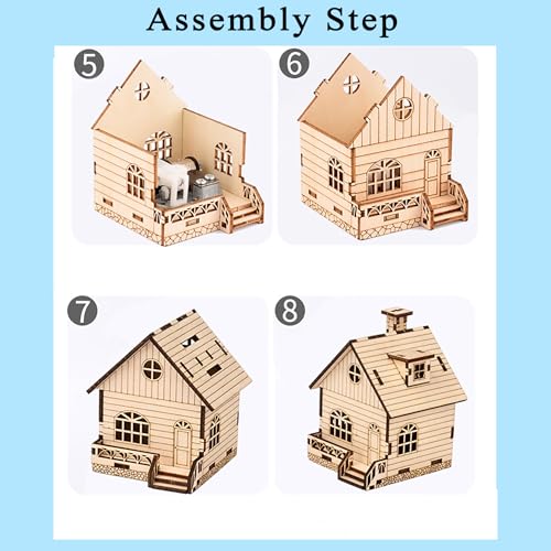 Wind-Up Music Box Log Cabin 3D Wooden Puzzle Building Model Kit | Laser-cut eco wood decor gift for teens & adults 14+, clockwork drive design, mostly glue-free music house assembly craft