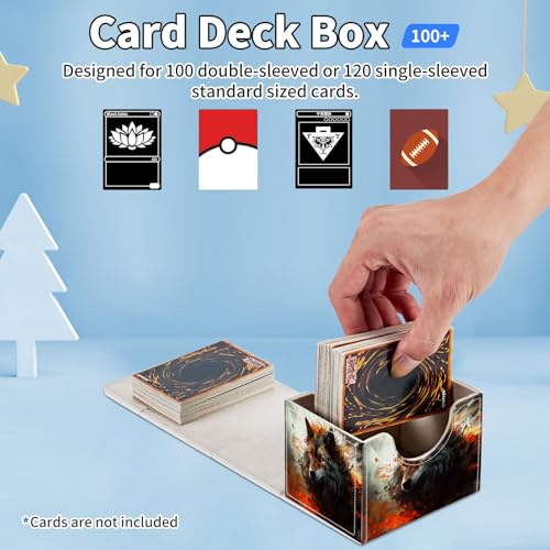 for MTG Commander Deck Box,Card Deck Box for Trading Yugioh MTG,Fits 100 Double Sleeved Cards,PU Leather Strong Magnet Case for Magic Commander TCG CCG,Fire Wolf - color: Fire Wolf