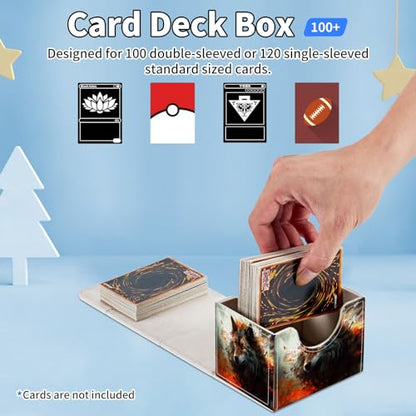 for MTG Commander Deck Box,Card Deck Box for Trading Yugioh MTG,Fits 100 Double Sleeved Cards,PU Leather Strong Magnet Case for Magic Commander TCG CCG,Fire Wolf - color: Fire Wolf