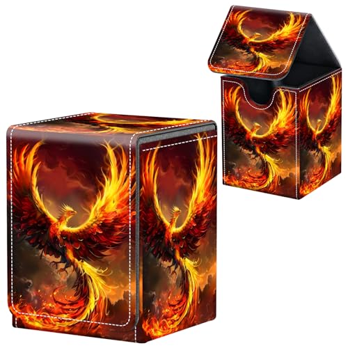 For MTG Deck Box, Fits 100+ Single Sleeved Cards, Strong Magnet Card Deck Box, PU Leather Trading Card Storage Box, TCG, CCG Cards Secure Storage for Trading Card, Cool Flaming Phoenix - color: Cool Flaming Phoenix