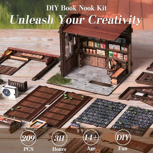 Book Nook Kit DIY Miniature Dollhouse, Japanese Grocery Store Style | 3D Wooden Puzzle, Bookend Decor, LED Light, Birthday Christmas Gift - style: Kasuga