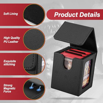 MTG Deck Box,Double Display Window,Commander Deck Box Fits 120+ Single Sleeved Cards,PU Leather Magnetic Closure Card Box with 2 Dividers&2 Toploaders for TCG,CCG,Black - color: Black, size: 1 pack
