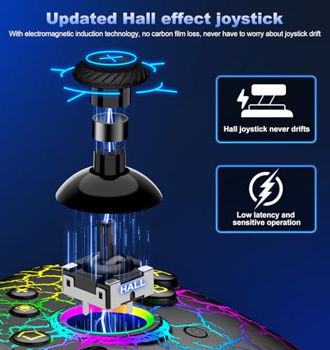 Hall Effect Switch Controller for Nintendo Switch/Switch 2/Lite/OLED, Gammeefy Wireless Switch Pro Controller Compatible with PC/Android/iOS, 9 Color Adjustable LED Switch Remote with App & Programmable - color: Black
