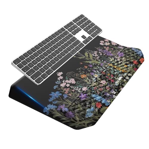 2-in-1 Ergonomic Keyboard Stand with Wrist Rest, Comfy Keyboard Riser Holder with Massage Design, Flower - color: Black Flower