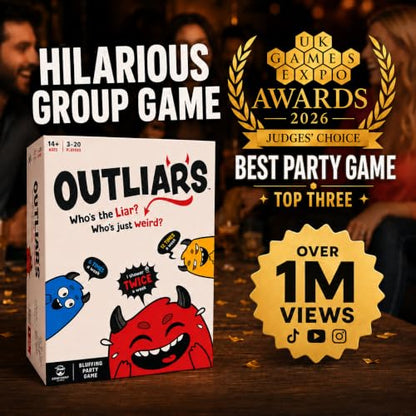 CONFIDENT? Outliars Party Game - Hilarious Game of Deception, Secrets & Lying, Family Fun Board Game for Teens & Adults, Ages 14+, 3-20 Players, 20 Minute Playtime | Hilarious Game of Deception, Secrets & Lying, Family Fun for Kids & Adults, Ages 14+, 3-2