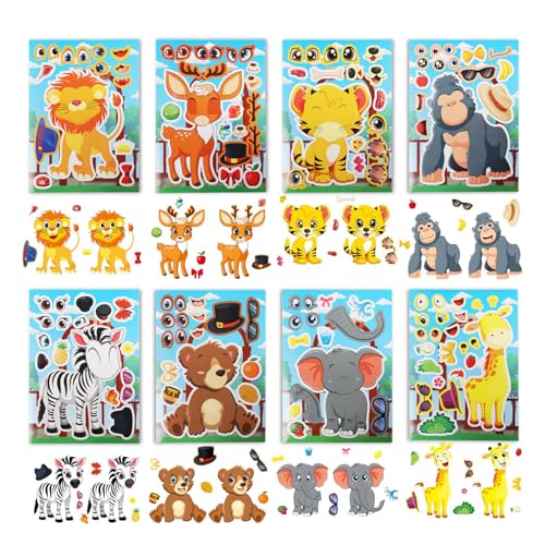 32 Sheets Forest Animal Handmade Stickers, Mixed & Matched with 16 Designed Characters Stickers Books, Your Own Activities Sticker for Kids Boys Girls Holiday Party Favors, Gift Idea