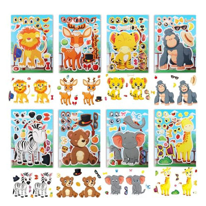 32 Sheets Forest Animal Handmade Stickers, Mixed & Matched with 16 Designed Characters Stickers Books, Your Own Activities Sticker for Kids Boys Girls Holiday Party Favors, Gift Idea