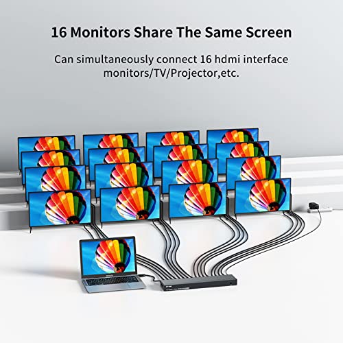 MT-VIKI 4K HDMI Splitter 1 in 16 Out, 16 Ports Powered HDMI Splitter 1x16 Support 3D 4Kx2K Full HD Installable for 1U Rack - size: 1x16 4K30