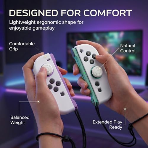 GAMEXX (L)/(R) Light Purple and Light Green Controller Compatible with Switch 2 with Soft Silicone Cover Cases, Thumbstick Grip Caps, Wrist Straps, Motion Controls, HD Rumble, Magnetic Connection, Bluetooth 5.1
