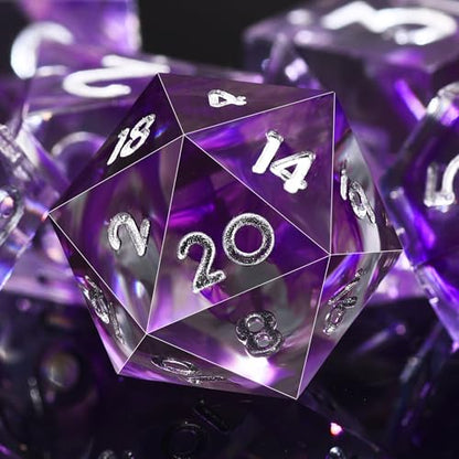 AUSTOR 7-Die DND Dice Set Handmade Sharp Edge Polyhedral Dice for Dungeons and Dragons D&D RPG MTG Table Games (Black & Violet, Silver) - color: Black & Violet，silver