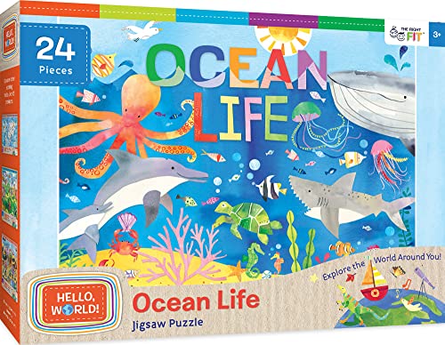 MasterPieces 24 Piece Jigsaw Puzzle for Kids - Ocean Life - 19"x14" - style: Hello World Ocean Life