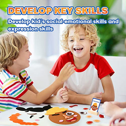 PP OPOUNT Social Emotional Learning Toy, Funny Faces Games | with 28 Facial Expressions and 12 Emotional Flashcards, Preschool Learning Activities Toy to Express Emotions for Kids Age 3+ - style: 1